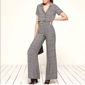 Reformation Cooper Two Piece Crop Top & High Waist Wide Leg Pants Heather Plaid